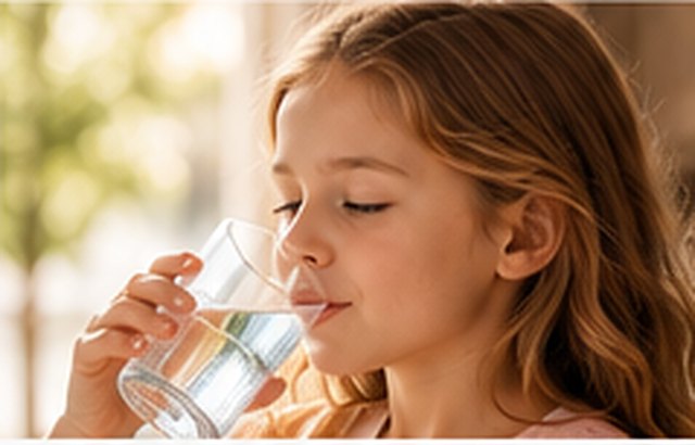 Niña bebiendo un vaso de agua